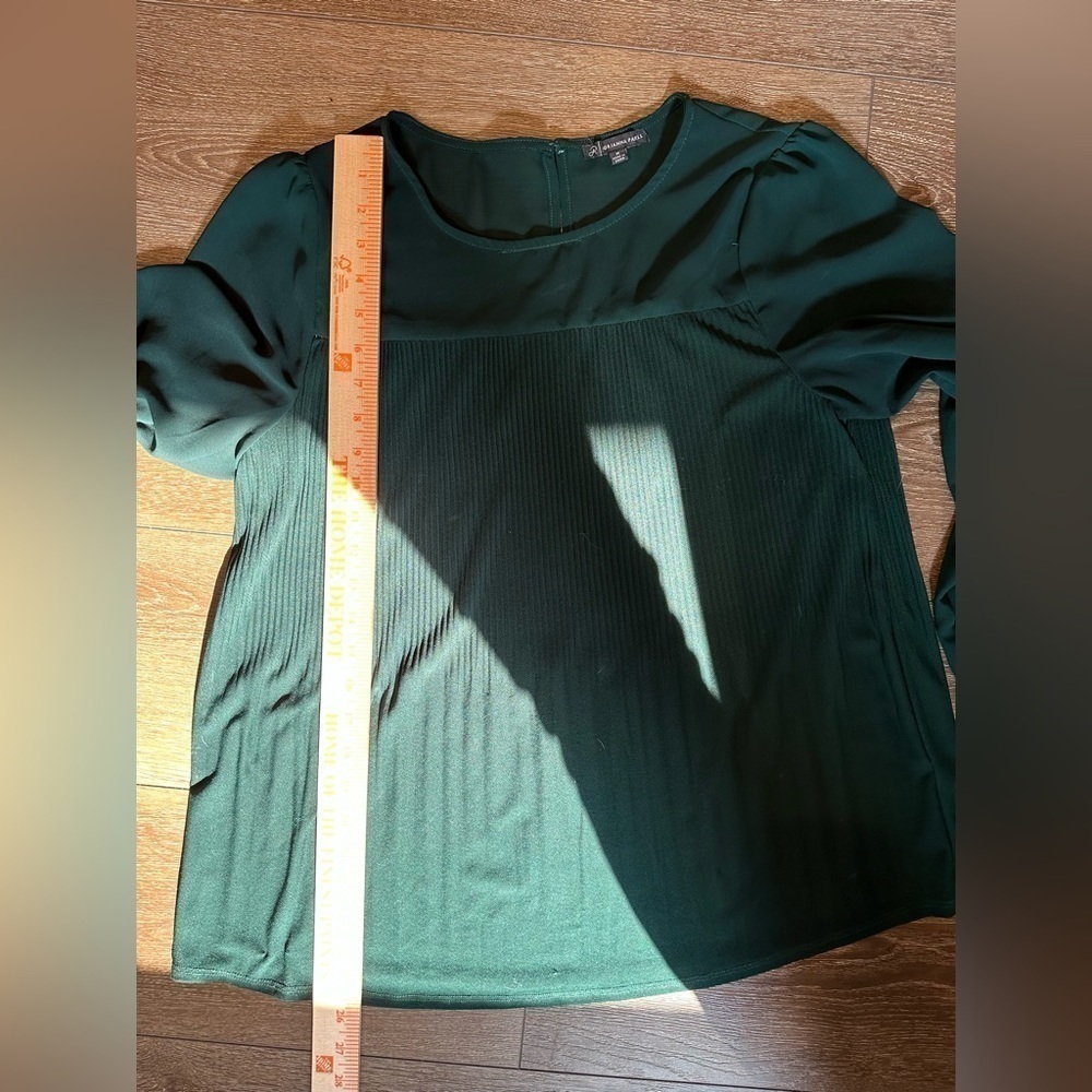 Adrianna Papell Pleated Georgette Crepe Blouse in Dark Green • Anthropologie - Picture 5 of 7